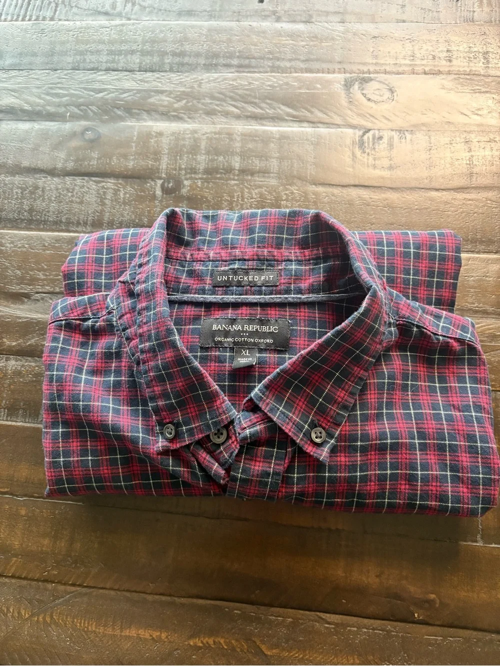 Banana Republic Organic Cotton Oxford Untucked Fit Plaid Shirt Men’s XL